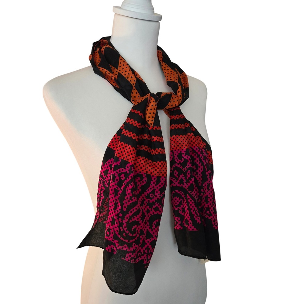 Vintage 100% Silk Scarf Geometric Diamond Paisley Rectangle Morgan Taylor NWT
